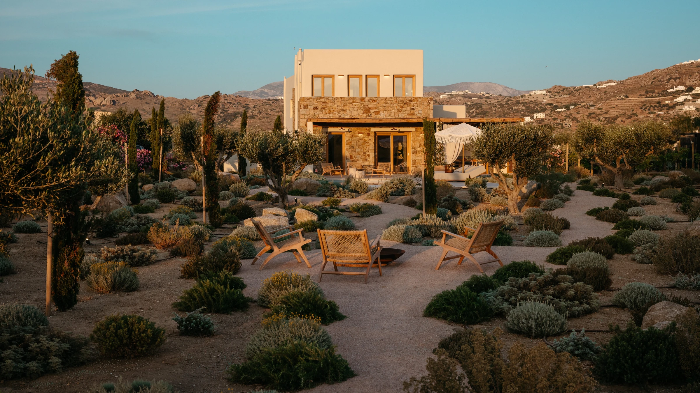 The house and garden at golden hour